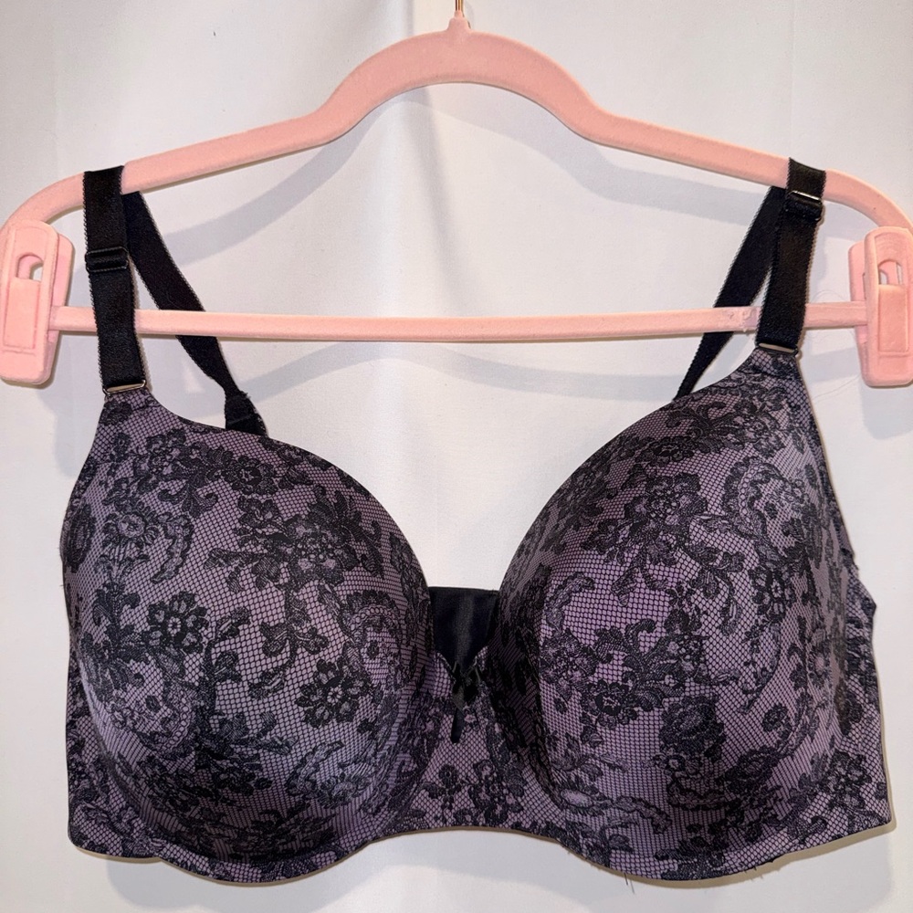 Torrid Purple Bra with Black Lace Print Detail